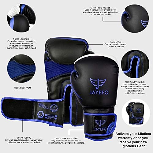 Jayefo Glorious Professional Boxing Gloves with Gel Leather Sparring Gloves for Boxing, Kick