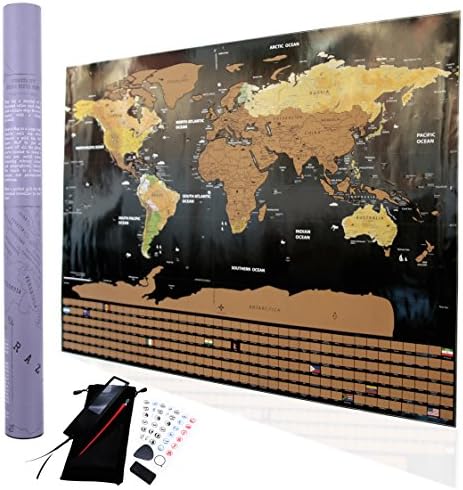 Scratch off World Map Poster I Travel Tracker Map I Map Pins I Detailed USA Map I Wall Poster Map I Includes Travel Stickers and Accessories I Large Size 32.5 x 23.5 I  (By Travel Maps Central)