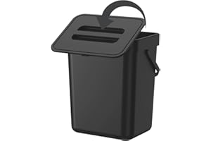 CXGFVRE Compost Bin Kitchen, for use on Countertops or Under Sinks, Hanging Trash Can with Lid, for Cupboard/Bathroom/Bedroom/Office/Camping, Mountable Indoor Compost Bucket(Black 0.8 Gallon/3L)