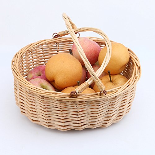 MEIEM Wicker Picnic Basket Hamper with Double Folding Handles, Oval Storage Basket with Handles. (Natural) - Thumbnail 3