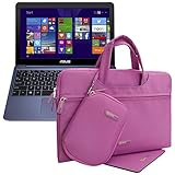 Evecase ASUS X205TA-DH01 11.6-inch Sleeve, Waterproof Extra Padded Carrying Laptop Bag with Handle + Mouse Pad and Matching Accessories Case - Purple