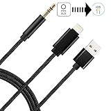 Nylon AUX Adapter 3.5mm, 2 IN 1 Audio Cable USB/3.5mm Audio Car Cable Compatible With iPhone X, 8, 8 Plus, 7, 7 Plus, Perfect for Car/Home Stereos (Black)