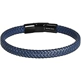 Geoffrey Beene Men's Braided Genuine Leather Bracelet with Stainless Steel Closure