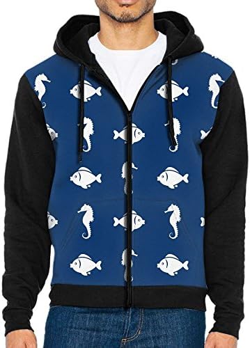Frouren Navy Sea Horse Pattern Youth Long Sleeve Zipper Sweater X-Large