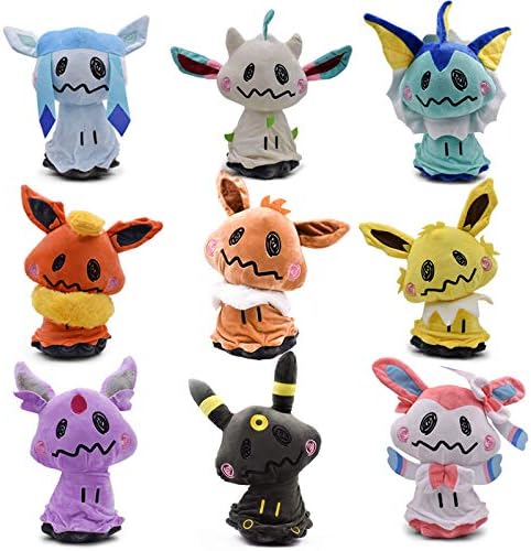 Pocket Monsters Mimikyu Cosplay Eevee Family Plush Dolls Animal Stuffed Plush Toys (Set of 9pcs)