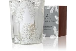 Thymes Frasier Fir Candle – Pine Needle Design – Holiday Scented Candle – Notes of Crisp Siberian Fir, Cedarwood & Sandalwood – Luxury Home Fragrance Gifts for Women & Men – Silver (Statement, 2 oz)