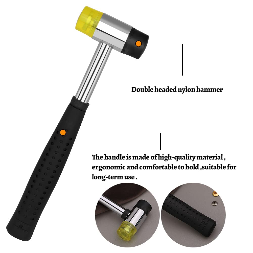 TLKKUE 240 Sets Rivets for Leather 3 Sizes Double Cap Rivets Tubular 4 Colors Leather Rivets with Rubber Hammer Fixing Tool Kit 4 Pieces for DIY Leather Craft Clothes Shoes Decoration and Repair