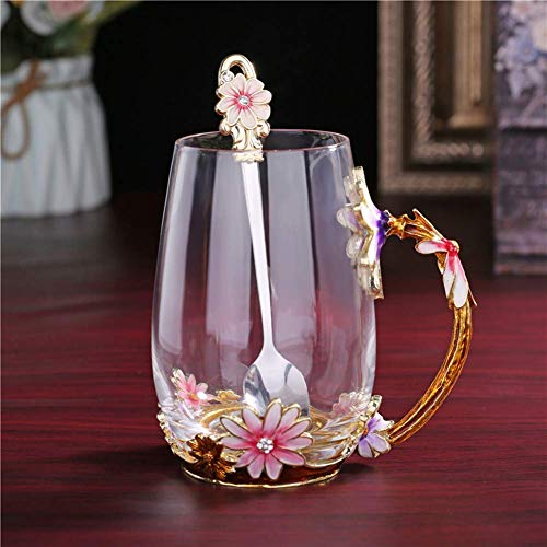 Luka Tech handgemachte Emaille Schmetterling Blume Glas Kaffeetassen Teetasse mit Löffel,personalisierte Geschenke für Frauen freundin Geburtstag Mutter Valentinstag Muttertag muttertagsgeschenk – Bild 4
