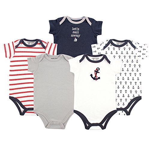 Luvable Friends Unisex Baby Cotton Bodysuits, Boy Nautical Short Sleeve 5 Pack, 18-24 Months (24M) (A Boy And A Girl Best Friends)