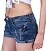 PHOENISING Women's Fashion Short Shorts Stylish Ripped Hole Jeans Roll-Over Hot Pants Dark Blue