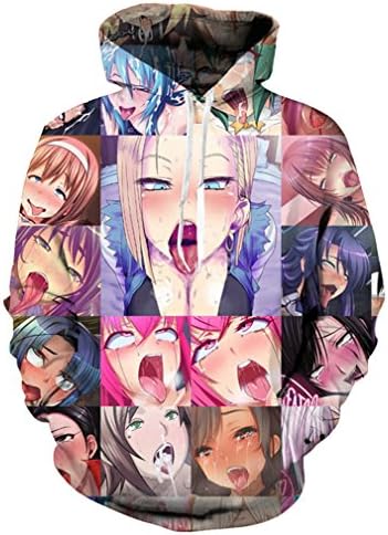Lemephy Unisex Funny Anime Ahegao 3D Print Hoodies Joggers Hipster Sexy Cartoon T-Shirt Sweatshirts Set