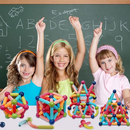 Juguetes Magnéticos,74 PCS Juguetes Magnética Construcción con Bolas y Varillas Magnéticas Bloques Magnéticos Juguetes Construccion 3D,Juego de Apilamiento para Niños y Niñas,Regalos de Pascua