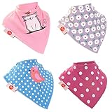 Zippy Fun Baby and Toddler Bandana Bib - Absorbent 100% Cotton Front Drool Bibs with Adjustable Snaps (4 Pack Gift Set) Girls Cat and Bird