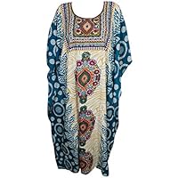 Mogul Interior Women Caftan Lounger Crepe Kaftan Maxi House Dress One Size
