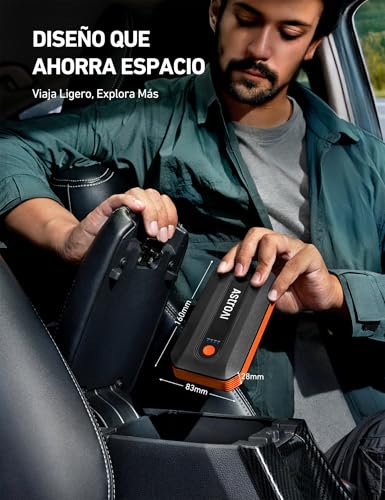 AstroAI B8 Arrancador De Batería para Coche, Cargador de Batería de Auto y Jump Starter Carro De 12 V (7,0 L Gasolina / 5,5 L Diésel). Incluye Luz Led Y Todos Los Accesorios (Naranja)