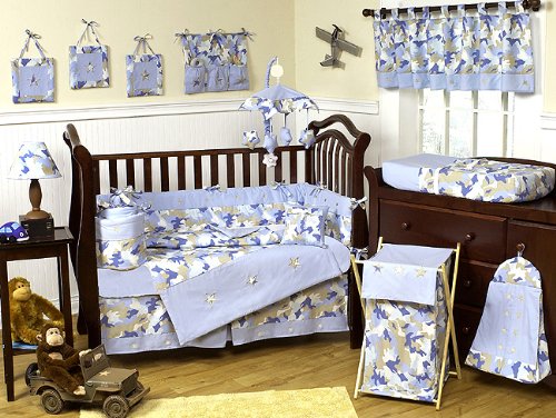 blue camo crib bedding set