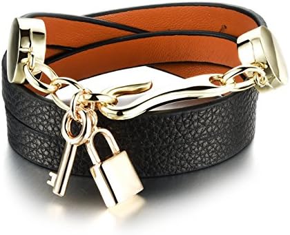 TIDOO Leather Key Chain Bracelet Tassel Golden Key Lock Braceletes for Women for Valentine’s Unisex Gift (Black/Red/Pink)