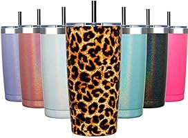 ALOUFEA 20oz Stainless Steel Tumbler with Lid and Straw, Vacuum Insulated Tumbler Cup, Double Wall Coffee Tumbler, Powder...