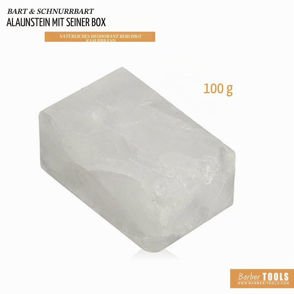 ✮ BARBER TOOLS ✮ Alaunstein 100% natürlich – 100g – mit Aufbewahrungsbox. Aftershave und natürliches Deodorant. 3