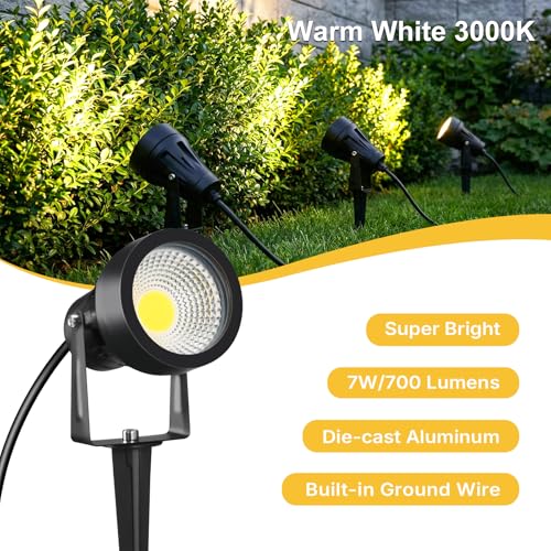 LetGlin 7W 700LM LED Garden Lighting with Power, 3000K Large Super Bright Outdoor Garden Lights, IP65 LED Outdoor Decoration for Wall Terrace Tree Paths, 1 Piece