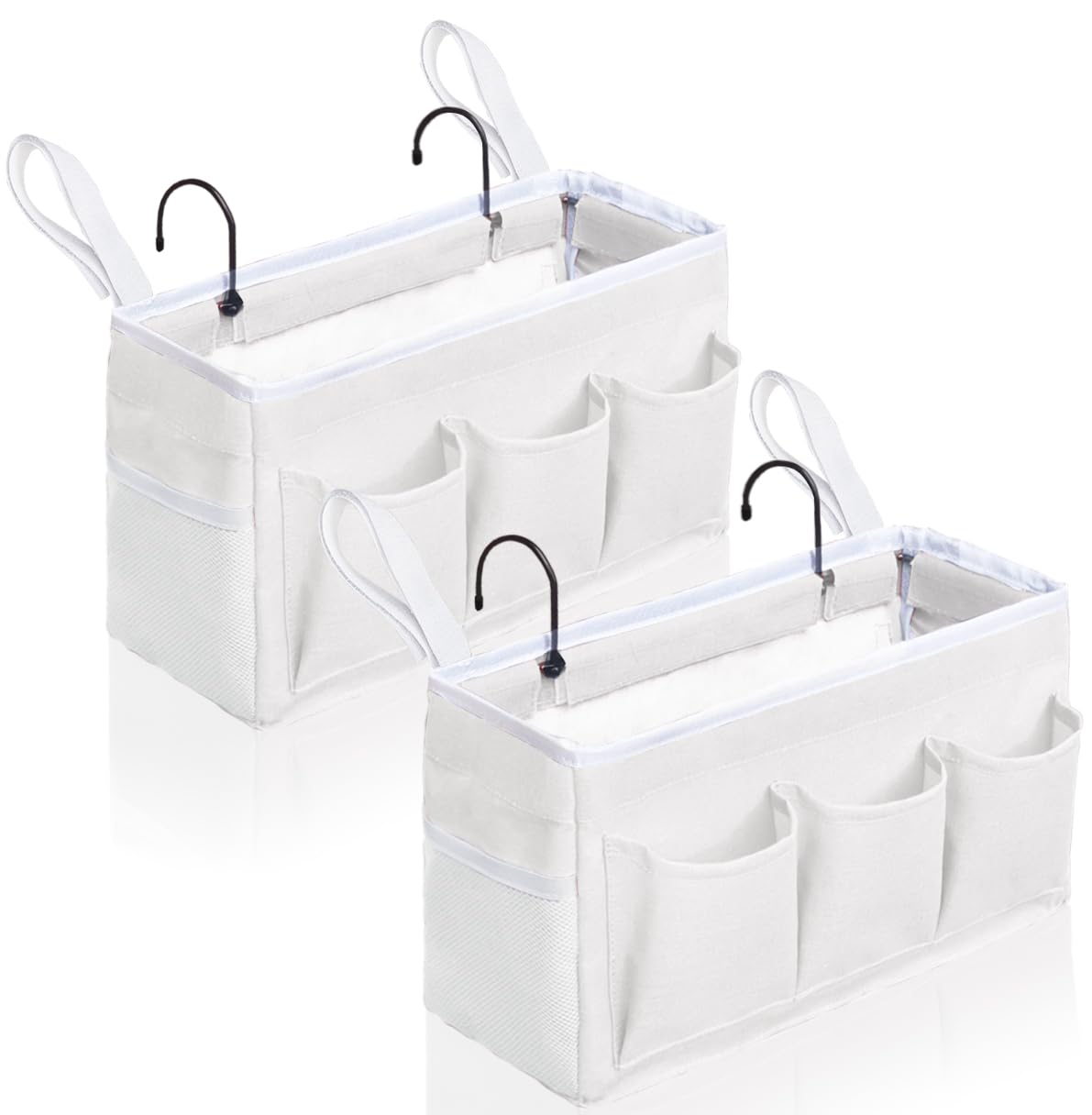 Photo 1 of Kanrichu 2Pcs Beside Caddy Storage Organizer, Hanging Bag Holder with Pockets for Bedroom, Loft Bed Tent, Bed Curtain, Top Bunk bed Shelf Accessories Bedside Caddy 3-pocket (White-2pcs)