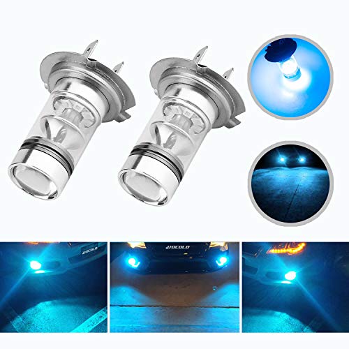 HOCOLO H7 100W Samsung Chip LED Fog Light Lamp Bulbs for DRL Fog Driving Lights 8000K Ice Blue High Power LED Bulbs Car Vehicle Lighting Accessories (Set of 2) (H7 -Ice Blue 100W -Fog)