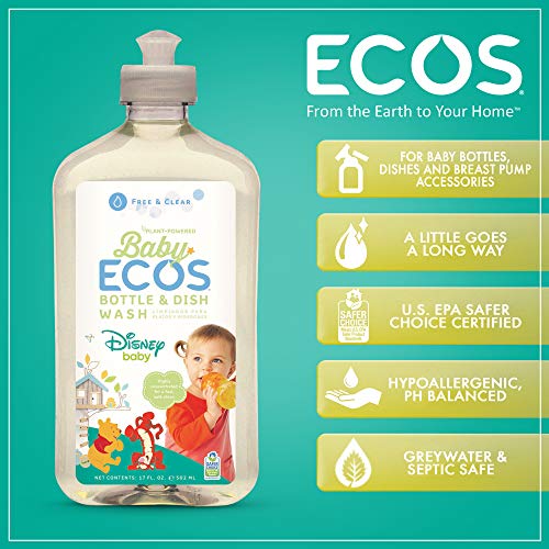 Earth Friendly Products Ecos Disney Baby Bottle Dish Soap Wash, Free & Clear, Hypoallergenic, 17Oz (Pack of 6), 6 Count