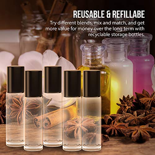 20 Pack - Essential Oil Roller Bottles [Metal Chrome Roller Ball] FREE Plastic Pippette, Funnel and Bottle Opener Refillable Glass Color Roll On for Fragrance Essential Oil - 10 ml 1/3 oz (Clear Color - Thumbnail 4