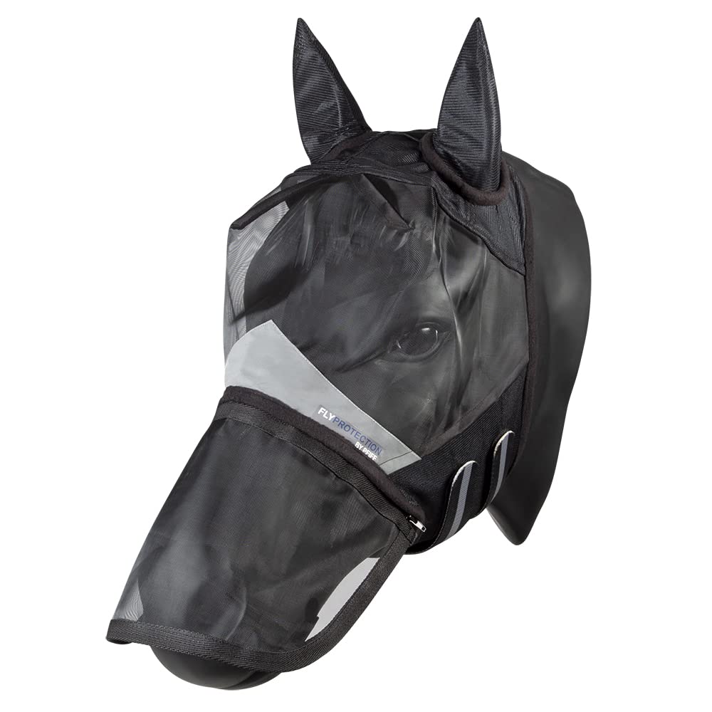 Pfiff 102947 Fly Protection Fly Mask with UV Protection, Nose Protection, Black, Pony
