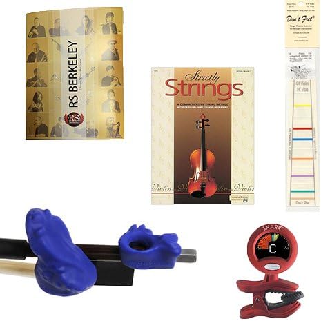 Violin Players Instructional Pack (For 4/4 Violin) Essential Includes: Blue Bow Hold Buddies, Don't Fret Position Indicator for 4/4 Violin, Folder, Strictly Strings Book 1 & Tuner