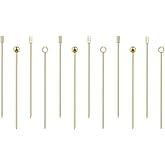 12Pcs Stainless Steel Cocktail Picks, BetterJonny Gold Cocktail Picks Martini Olive Skewers Reusable Assorted Fruits Toothpic