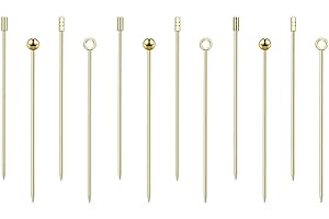 12Pcs Stainless Steel Cocktail Picks, BetterJonny Gold Cocktail Picks Martini Olive Skewers Reusable Assorted Fruits Toothpic