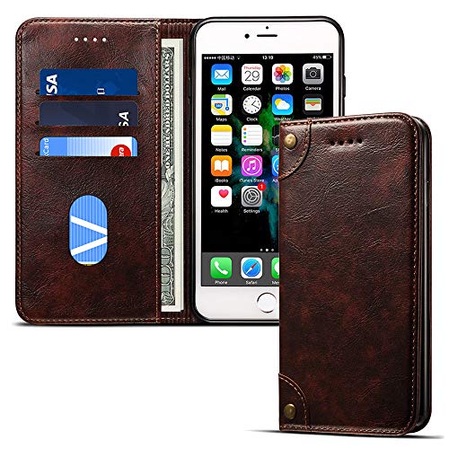 Wallet Phone Case for Iphone XS/X Flip Cover with Kickstand Card Holder Slots, Brown