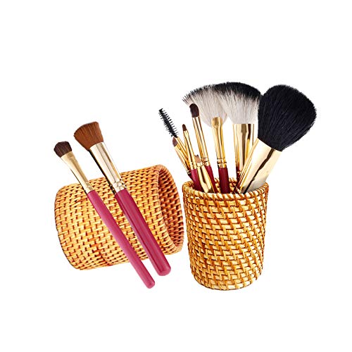 Handmade Wicker Pencil Holder Pen Holder, Nature Rattan Makeup Brush