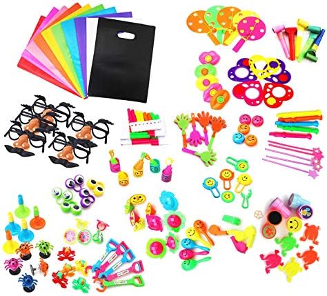 SKKSTATIONERY Party Favors Set of 135 Pcs, Include Party Favor Bags 10Pcs- Birthday Party, Goodie Bag, Piñata Filler, Toy Assortment for Classroom