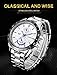 LONGBO Men's Unique Big Face Dial Analog Quartz Business Watch Military Waterproof Stainless Steel Band Wrist Watch Special Blue Hands Decorative Chrono Eyes Sport Watches for Man White