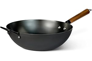 鶹 Basics Carbon Steel Pre-Seasoned Wok with Acacia Wood Handle, All Cooktop Friendly, 32cm