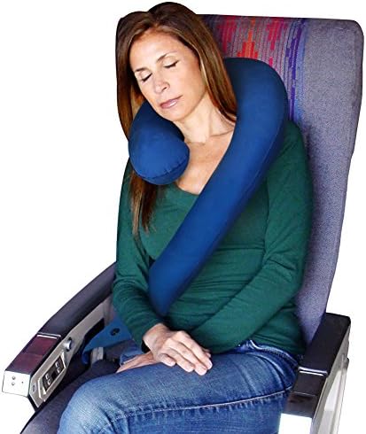 Simptech Inflatable Travel Neck Pillow, Super Comfort Neck Support , Ergonomic Patented Design for Airplanes, Cars, Buses, Trains, Office Napping, Camping