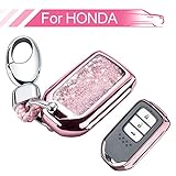 RYE Key Fob Cover with Glitter Liquid Quicksand,Flowing Bling Sparkle Key Fob Case Fit 4/5/6 Buttons Keyless Entry of Honda 2015-Up Civic Accord Fit Pilot CR-V Odyssey - Pink