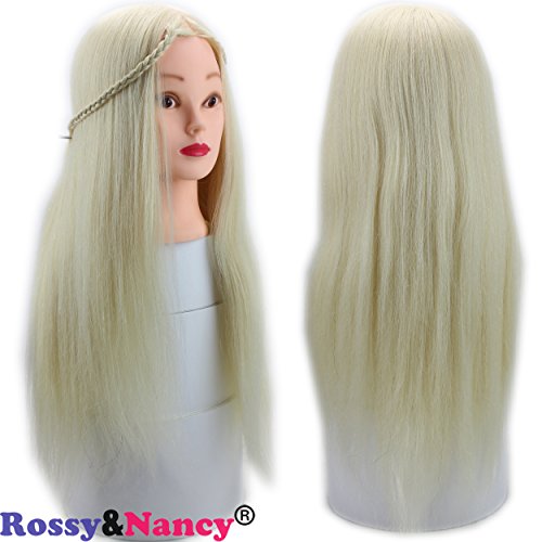 Rossy&Nancy Cosmetology Mannequin Head 50% Real Human Hair for Training 24inch Blonde Color