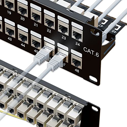 iwillink Cat6 Patchpanel 48 Port mit RJ45 Durchgangs Koppler 2HE, Schwarz
