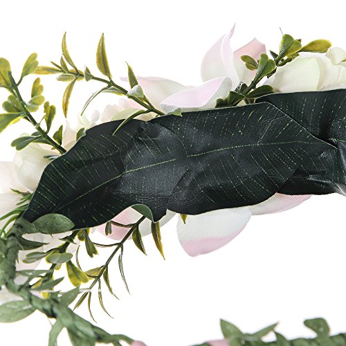 Felice Arts Handmade Boho Flower Headband Hair Wreath Halo Floral Garland Crown Headpiece with Adjustable Ribbon Festival Wedding Party, Champagne