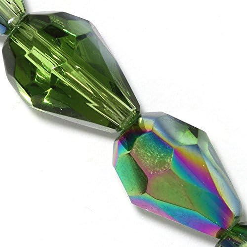 AnsonsImages 26pcs 13x10mm Tea Green AB Teardrop Briolette Crystal Cut Glass Spacer Beads Faceted
