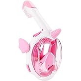 Kids Snorkel Mask Full Face, Snorkeling Gear for Children, Diving Mask with 180°Panoramic View, Anti-Fog and Anti-Leak Snorkel Set with New Breathing System - Pink XS