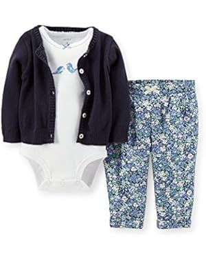 Baby Girls' 3-Piece Cardigan Set - Blue Floral (Newborn)