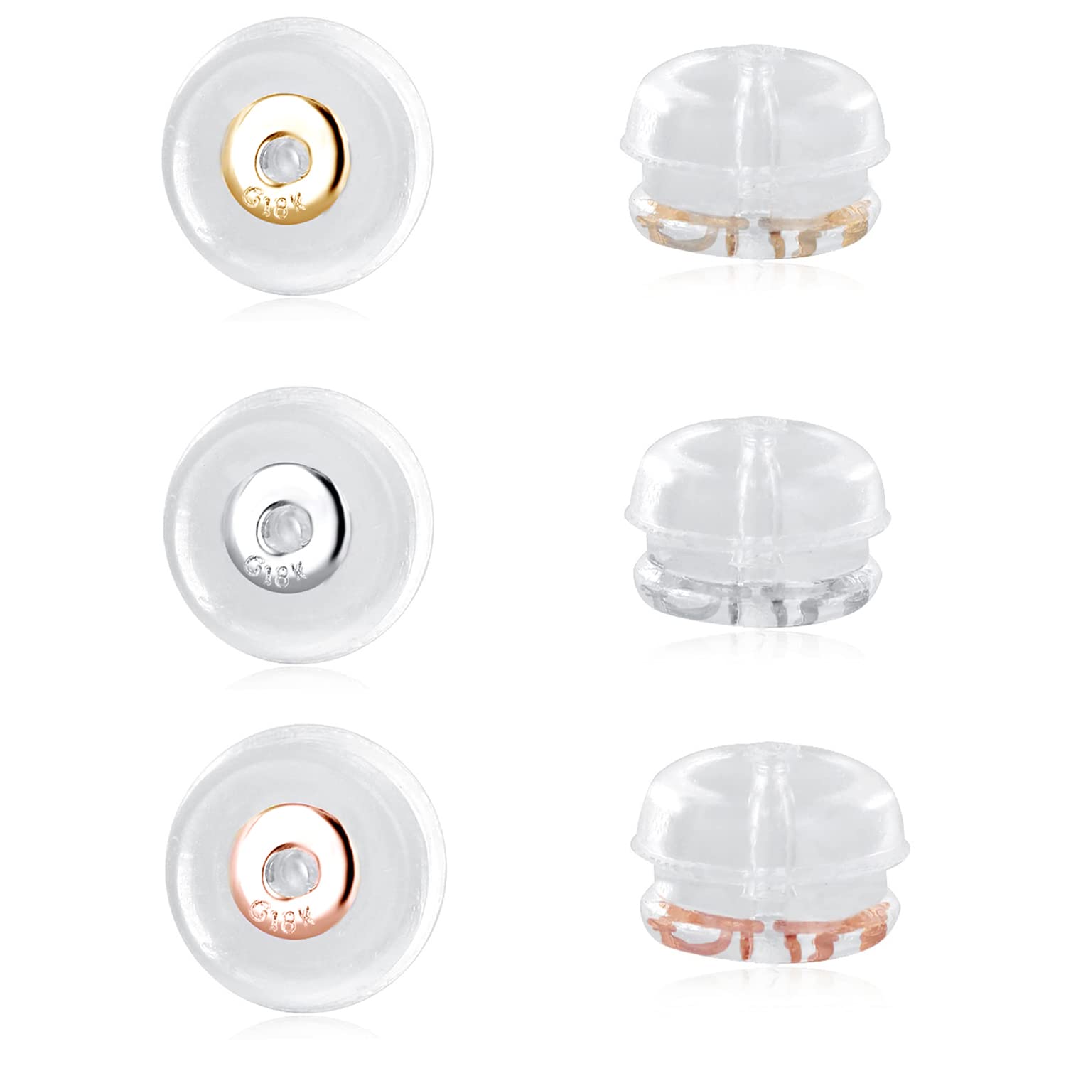 Decentraland 18K Gold Rose Gold White Gold Clear Soft Silicone Earring Backs for Studs Rubber Hypoallergenic Ear Safety for Studs 3 Pairs