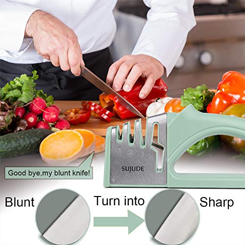 Knife and Scissor Sharpeners, Scissor Sharpening Tool, 4 Stages Knife Sharpener with Diamond, Ceramic, Tungsten, with Hanging Ring (Blue(with Glove)) - Thumbnail 4