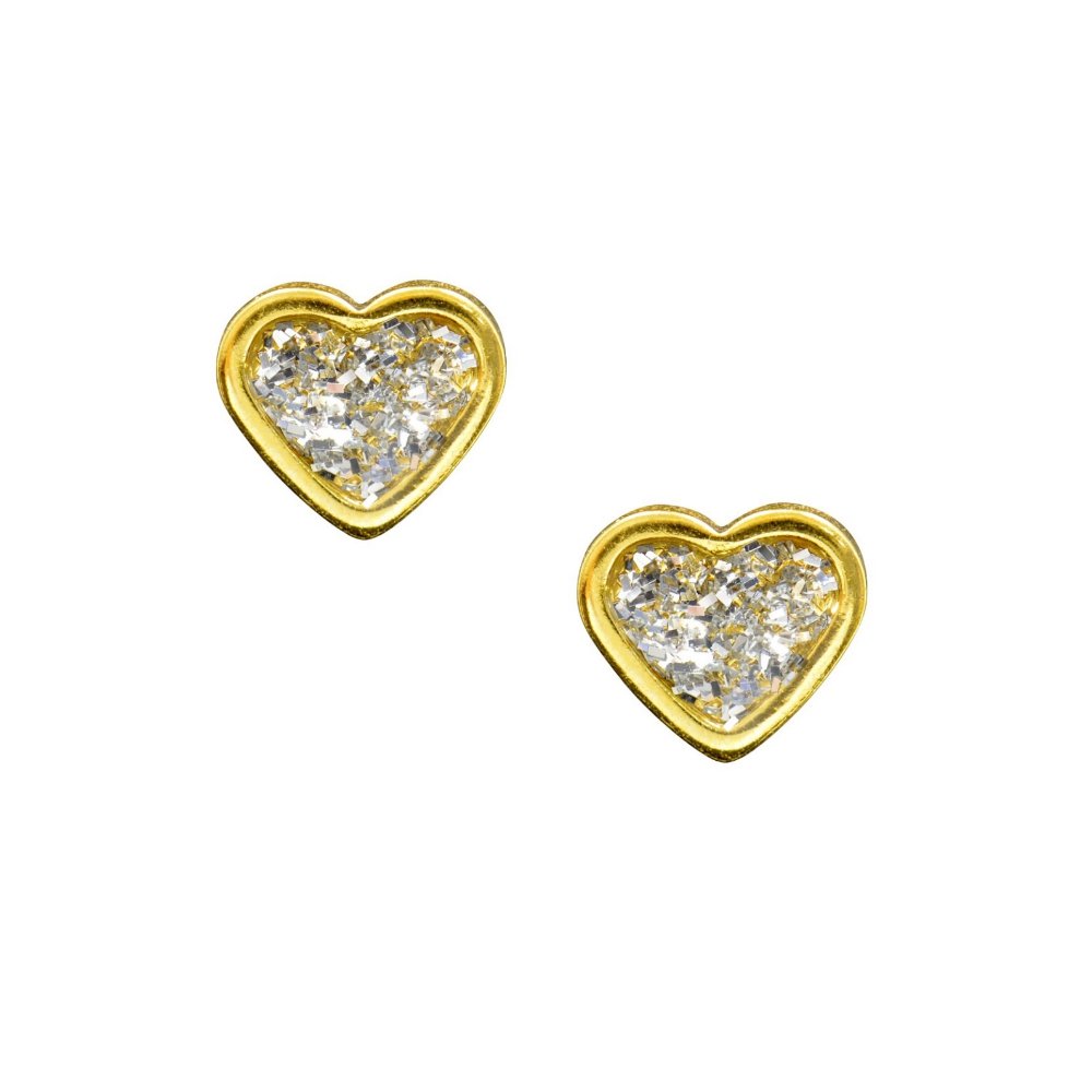 Studex Sensitive 6mm Heart with Clear Glitter Centre Gold Plated Stud Earrings