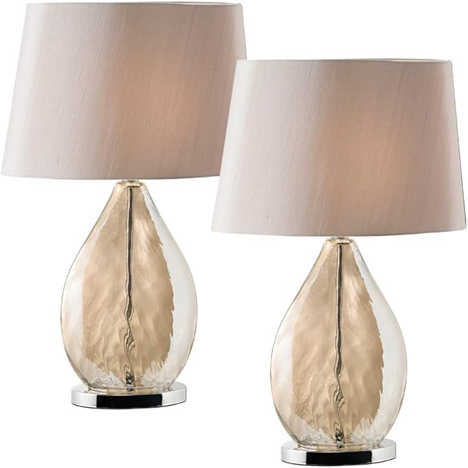 2 Pack 60W E27 585mm Tall Pretty Table Lamp Light Gold Tinted