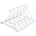 HOUSE DAY High-Grade Solid Wood Coat Hangers for Women, Wide Shoulder Wooden Hangers, Suit Hangers with Non Slip Pants Bar, Smooth Finish 360° Swivel Hook for Dress, Heavy Clothes Hangers 6 Pack White